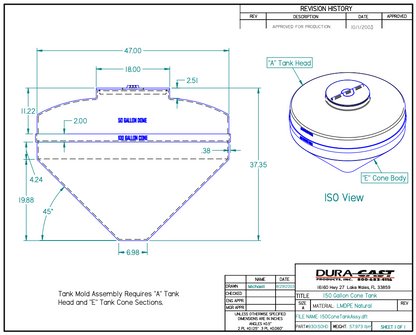 150 Gallon Dura-Cast Cone Bottom Storage Tank w/ 45° Cone Angle (MPN: 930150-1.9)