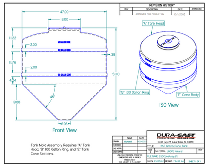 250 Gallon Dura-Cast Cone Bottom Storage Tank w/ 45° Cone Angle (MPN:930250-1.5)