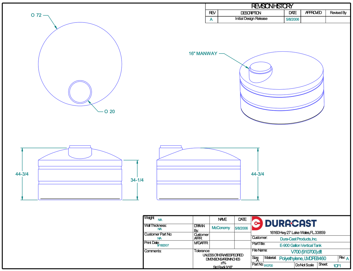 700 Gallon Dura-Cast Plastic Vertical Storage Tank (MPN:910700-1.9)